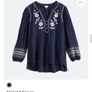 Mason & Belle Dark Blue Norah Embroidered Floral Blouse Stitch Fix